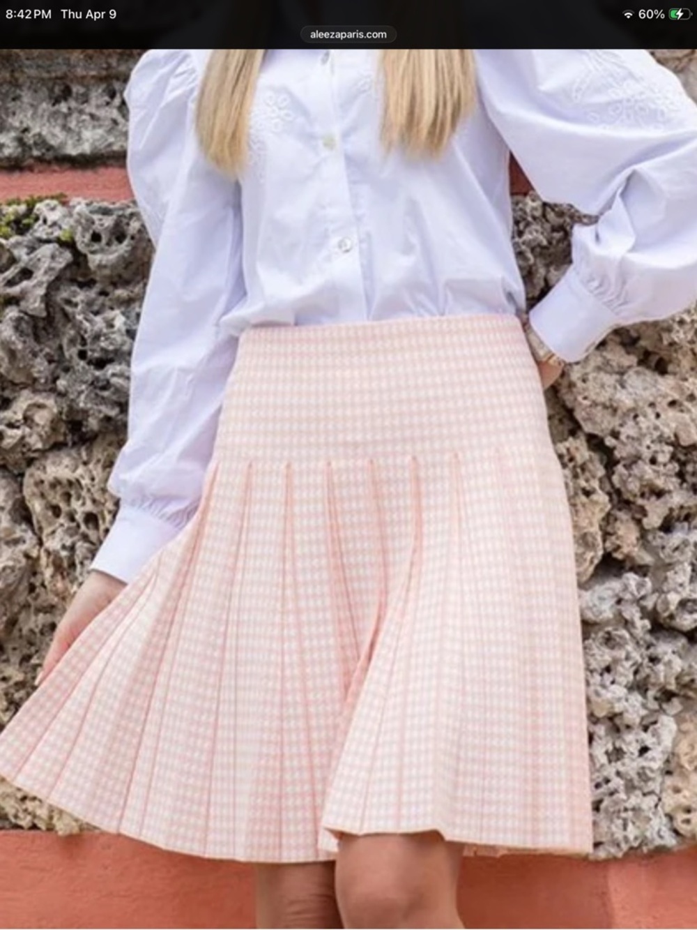 Aleeza Paris Pleated Houndstooth Skirt